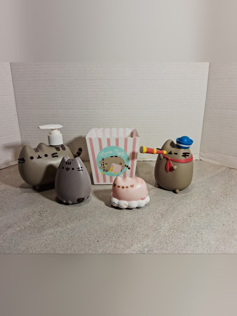 Pusheen Lot Of 4, Popcorn Bucket, Candy Tin, Vinyl Figure, Soap Dispenser